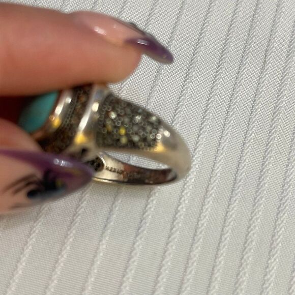 LT Sterling Silver 925 Turquoise Stone and Marcasite Ring Sz 8 - Picture 7 of 7